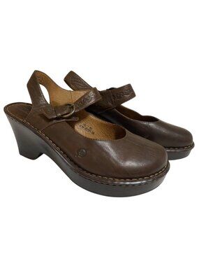 Born Black Leather Slingback Wedge Mary Jane Shoes Size 8/39